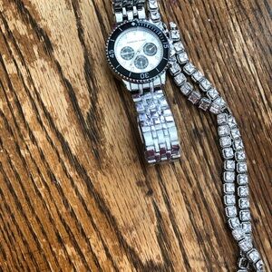 Silver Watch with Crystal Accents